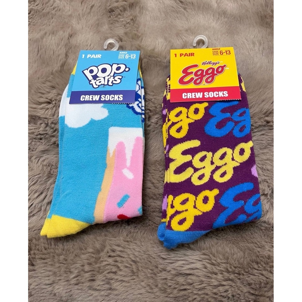 New 2-Pair Pop-Tarts & Eggo Crew Socks Size 6-13
